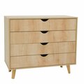 Homeroots 35 in. Solid Wood Four Drawer Standard Dresser, Natural 489232